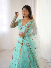 Soft Net Multi Thread Work Light Green Color Lehenga Choli Soft Net Multi Thread Work Light Green Color Lehenga Choli