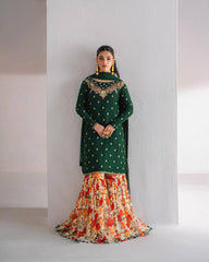 Embroidery Work Green Color Glorious Sharara Suit Embroidery Work Green Color Glorious Sharara Suit