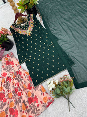 Embroidery Work Green Color Glorious Sharara Suit Embroidery Work Green Color Glorious Sharara Suit