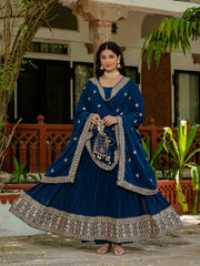 Georgette Blue Color Embroidery Work Designer Gown Georgette Blue Color Embroidery Work Designer Gown