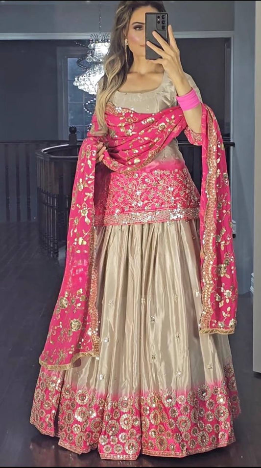 Double Shade Chiku Color Sequence Work Lehenga With Top