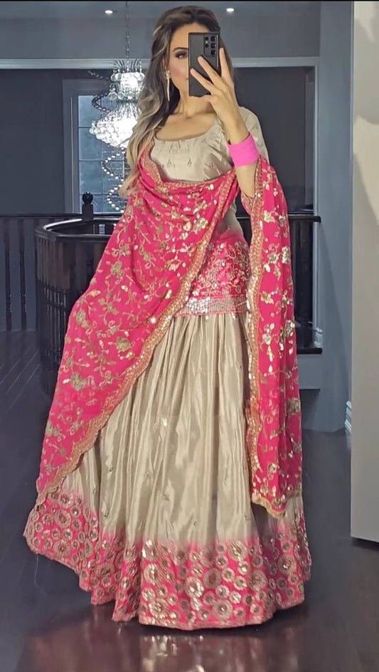 Double Shade Chiku Color Sequence Work Lehenga With Top