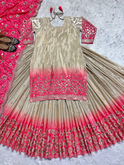 Double Shade Chiku Color Sequence Work Lehenga With Top Double Shade Chiku Color Sequence Work Lehenga With Top