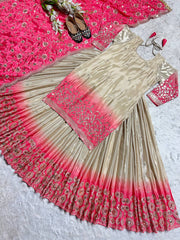 Double Shade Chiku Color Sequence Work Lehenga With Top Double Shade Chiku Color Sequence Work Lehenga With Top