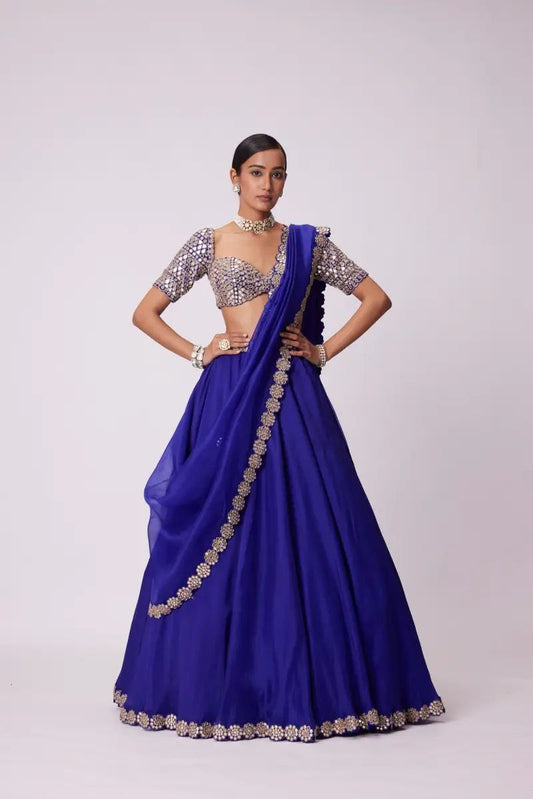 Georgette Blue Color Beautiful Mirror Work Lehenga Choli