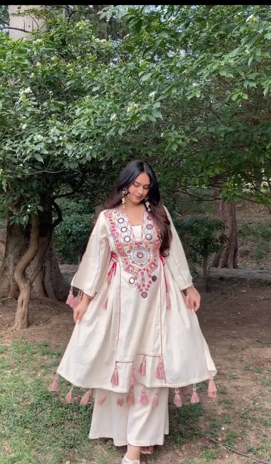 Sequence Work White Color Rakhi Special Palazzo Set