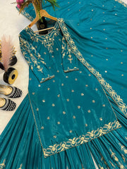 Crepe Silk Embroidered Sky Blue Color Sharara Suit Crepe Silk Embroidered Sky Blue Color Sharara Suit