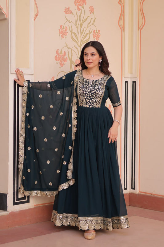 Embroidery Work Rama Color Designer Gown