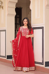 Embroidery Work Red Color Designer Gown Embroidery Work Red Color Designer Gown