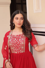 Embroidery Work Red Color Designer Gown Embroidery Work Red Color Designer Gown