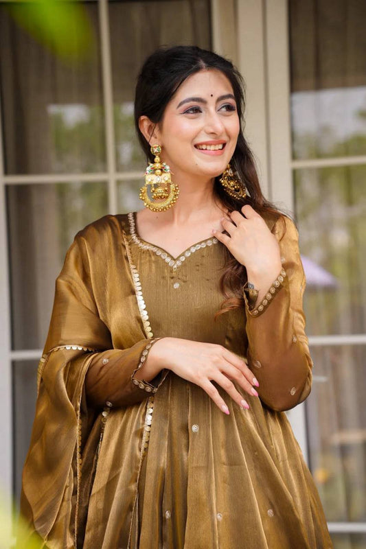 Fully Stitched Brown Color Wonderful Anarkali Gown