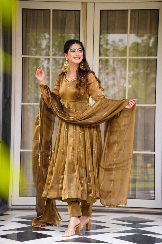 Fully Stitched Brown Color Wonderful Anarkali Gown