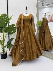 Fully Stitched Brown Color Wonderful Anarkali Gown Fully Stitched Brown Color Wonderful Anarkali Gown