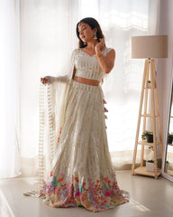 Thread With Sequence Work White Color Lehenga Choli Thread With Sequence Work White Color Lehenga Choli