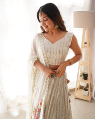 Thread With Sequence Work White Color Lehenga Choli Thread With Sequence Work White Color Lehenga Choli