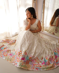 Thread With Sequence Work White Color Lehenga Choli Thread With Sequence Work White Color Lehenga Choli