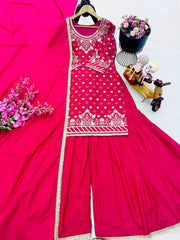 Delightful Pink Color Embroidery Work Sharara Suit Delightful Pink Color Embroidery Work Sharara Suit