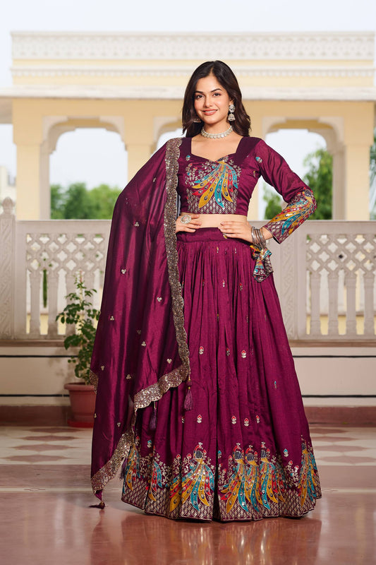 Wine Sequence & Thread Work Lehenga Choli