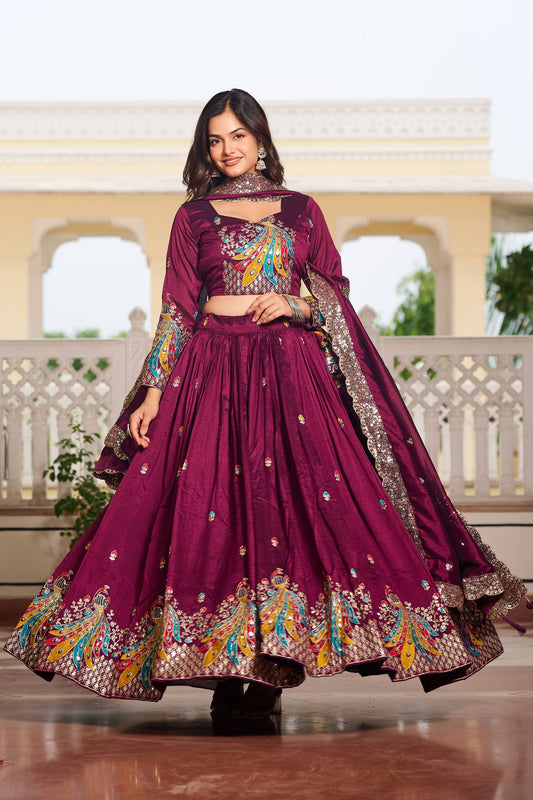 Wine Sequence & Thread Work Lehenga Choli