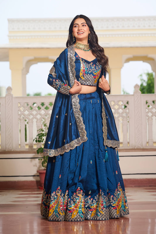 Teal Blue Sequence & Thread Work Lehenga Choli