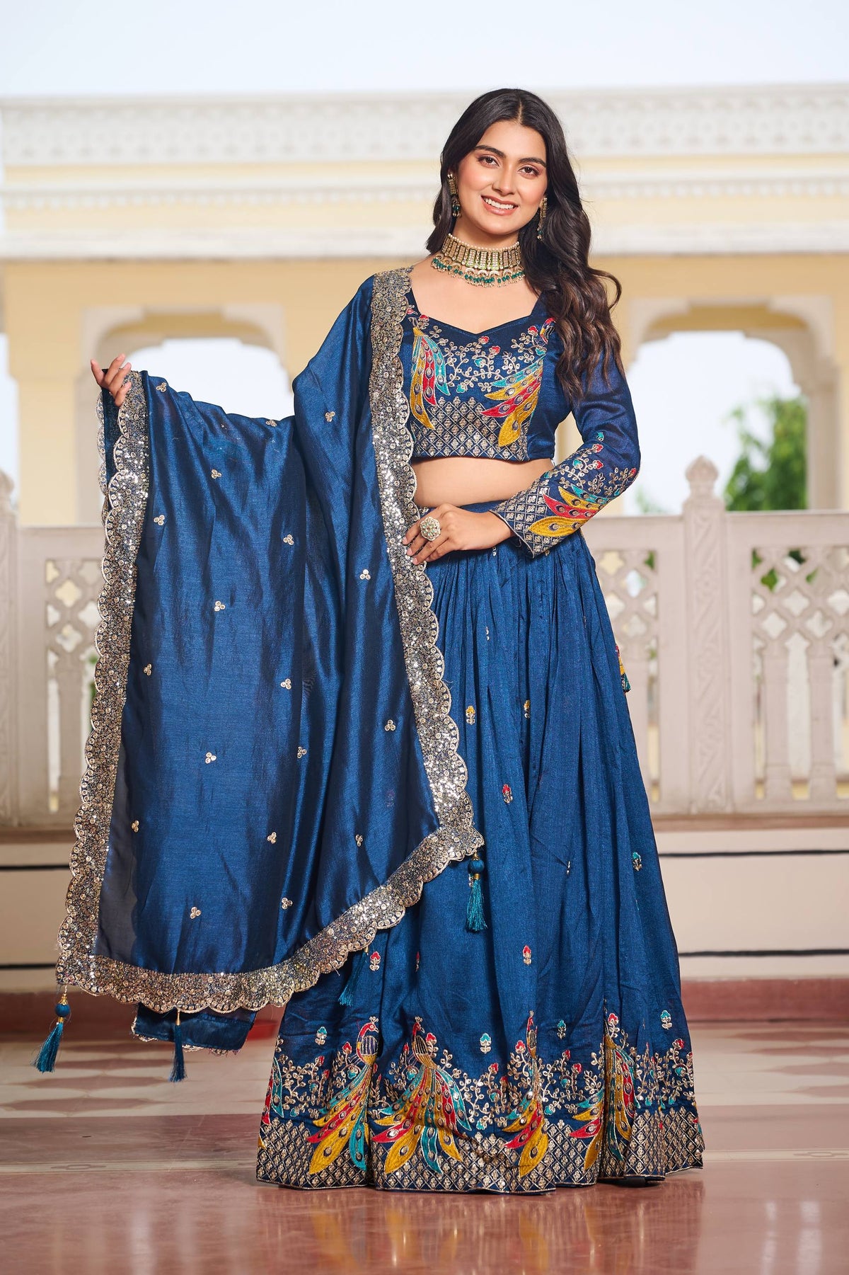 Teal Blue Sequence & Thread Work Lehenga Choli