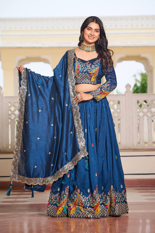 Teal Blue Sequence & Thread Work Lehenga Choli