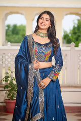 Teal Blue Sequence & Thread Work Lehenga Choli Teal Blue Sequence & Thread Work Lehenga Choli