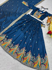 Teal Blue Sequence & Thread Work Lehenga Choli Teal Blue Sequence & Thread Work Lehenga Choli