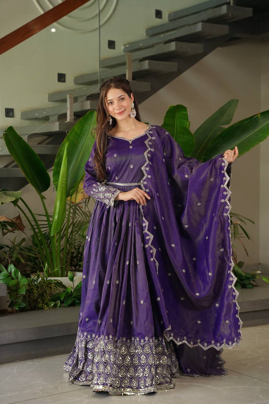 Purple Color Shining Shimmer Silk Designer Gown