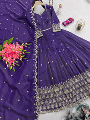 Purple Color Shining Shimmer Silk Designer Gown Purple Color Shining Shimmer Silk Designer Gown