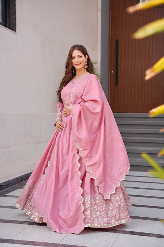 Pink Color Shining Shimmer Silk Designer Gown