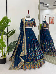 Teal Blue Rajasthani Thread With Sequence Lehenga Choli Teal Blue Rajasthani Thread With Sequence Lehenga Choli
