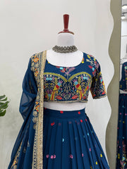 Teal Blue Rajasthani Thread With Sequence Lehenga Choli Teal Blue Rajasthani Thread With Sequence Lehenga Choli