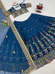 Teal Blue Rajasthani Thread With Sequence Lehenga Choli Teal Blue Rajasthani Thread With Sequence Lehenga Choli