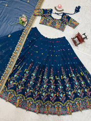 Teal Blue Rajasthani Thread With Sequence Lehenga Choli Teal Blue Rajasthani Thread With Sequence Lehenga Choli