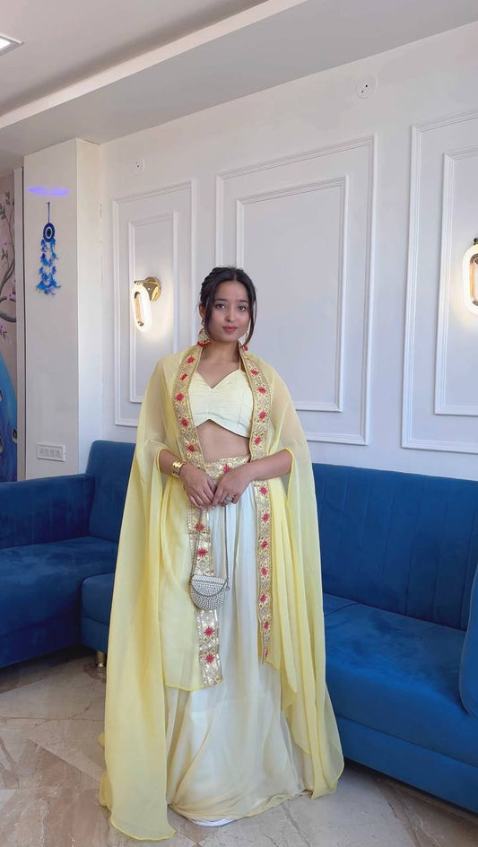 Yellow Color Plain Lehenga Choli With Work Koti