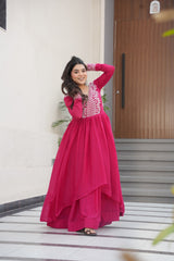 Stylish Pink Color Embroidery Work Long Gown Stylish Pink Color Embroidery Work Long Gown