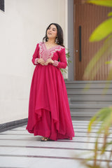 Stylish Pink Color Embroidery Work Long Gown Stylish Pink Color Embroidery Work Long Gown