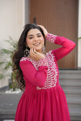 Stylish Pink Color Embroidery Work Long Gown Stylish Pink Color Embroidery Work Long Gown