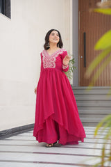 Stylish Pink Color Embroidery Work Long Gown Stylish Pink Color Embroidery Work Long Gown