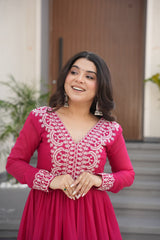 Stylish Pink Color Embroidery Work Long Gown Stylish Pink Color Embroidery Work Long Gown