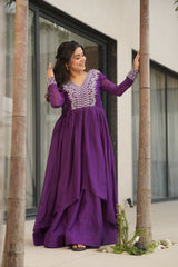 Stylish Purple Color Embroidery Work Long Gown Stylish Purple Color Embroidery Work Long Gown