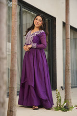 Stylish Purple Color Embroidery Work Long Gown Stylish Purple Color Embroidery Work Long Gown