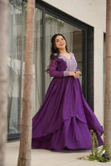 Stylish Purple Color Embroidery Work Long Gown Stylish Purple Color Embroidery Work Long Gown