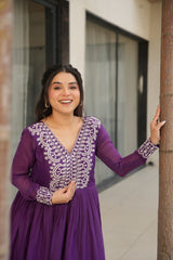 Stylish Purple Color Embroidery Work Long Gown Stylish Purple Color Embroidery Work Long Gown