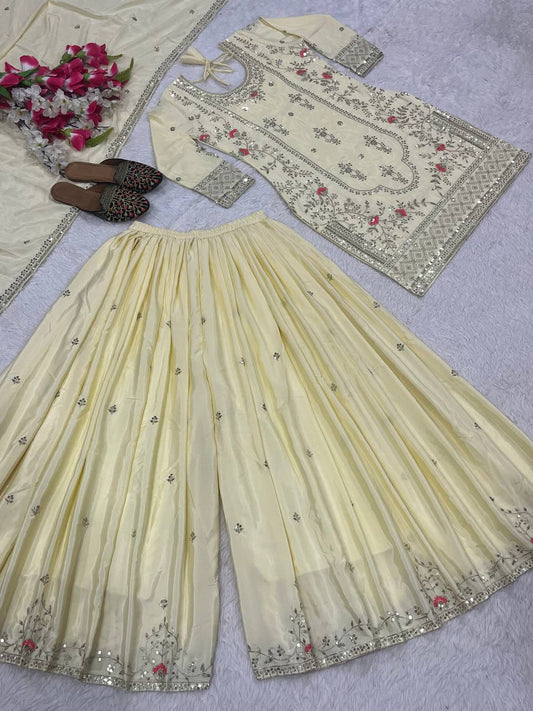 Elegant Off White Color Heavy Work Sharara Suit