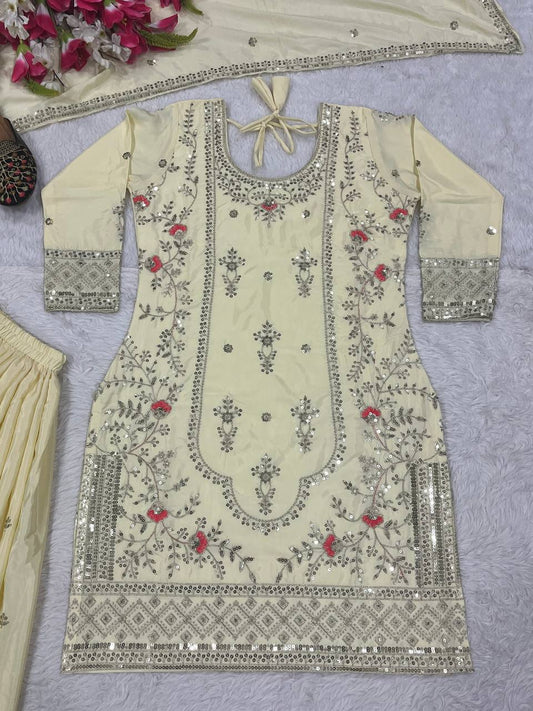 Elegant Off White Color Heavy Work Sharara Suit