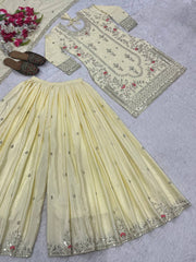 Elegant Off White Color Heavy Work Sharara Suit Elegant Off White Color Heavy Work Sharara Suit