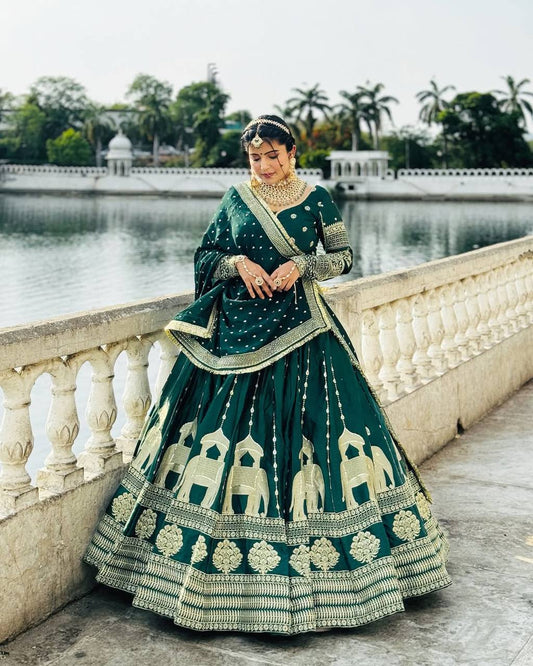 Heavy Sequence Work Green Color Bridal Lehenga Set