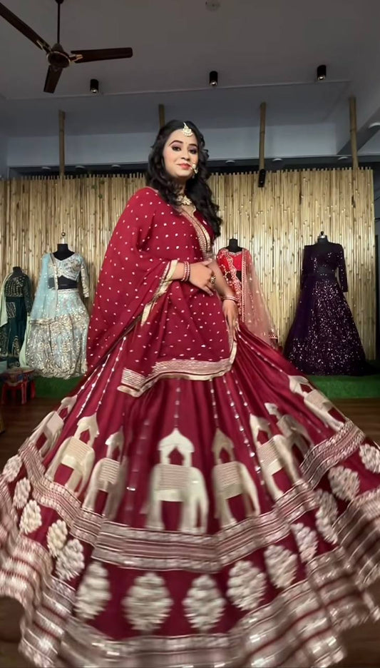 Heavy Sequence Work Maroon Color Bridal Lehenga Set